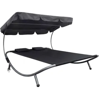 Doppel Sonnenliege mit Dach beige für 2 Personen - 199 x 174  cm - bis 260 kg XXL Gartenliege mit verstellbarem Sonnendach - Schwarz, Grau