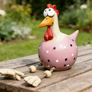LYPPUL Keramik Huhn Gartendeko, Handarbeit Gartenstatue Dekorative Henne Gartenstecker, Gartendeko Huhn Deko, Hühner Gartenfigur Harz gartendekoration für Outdoor Balkon Wohnzimmer (Rosa)