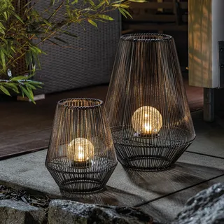 esotec Solarleuchte Windlichter ILONA 2er-Set POLY-RATTAN METALL-GEHÄUSE 102209