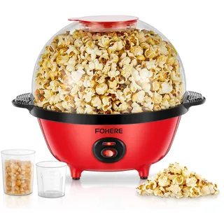 FOHERE 4,5L Popcornmaschine, 700W Popcorn Maschine mit 2 Messbecher für Zucker und Öl, Antihaftbeschichtete Heizplatte und Automatisches Rühren Retro Popcorn Maker für Urlaub und Filmabende