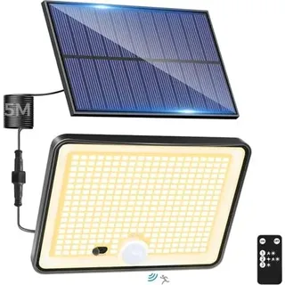 LOTMOS 1 Stück Solarlampen für Außen mit Bewegungsmelder, 342 LED Aussenleuchte Solar IP65 Wasserdicht Solarleuchte 3 Modi Strahler Fernbedienung,