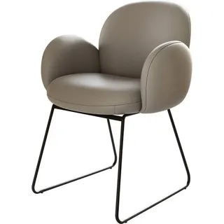 DeLife Esszimmerstuhl Nube-Flex mit Armlehnen Echt-Leder Schlamm Kufengestell Schwarz Taschenfederkern