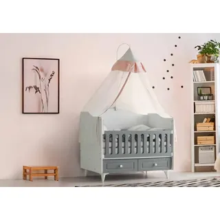 Babybett Stilvoll Zelt Graue Schubladen Modernes Design Komfort Kinderzimmer - Grau