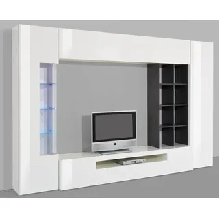 OTTO home Wohnwand "New Egypt, Anbauwand, Medienwand, Wohnzimmerwand" Set, 2 Klappen,2 kleine Türen,2 große Türen, 5 Stk. tlg., weiß hochglanz lackiert, schieferfarben matt