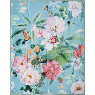 DESCANSO Plaid »Fungi« Sehr Weich, Kuscheldecke, 130x160 cm, Wendeoptik, Blumen, Grün, Türkis bunt