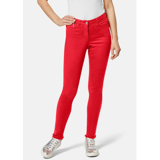 Regular-fit-Jeans MADELEINE "Jeans Mid Waist Skinny-Hose mit Fransen", Damen, Gr. 44, N + K Gr, rot, Obermaterial: 92% Baumwolle CO. 6% Polyester PES. 2% Elasthan EL., Modern, normal, Jeans Regular-fit-Jeans, mit Fransensaum