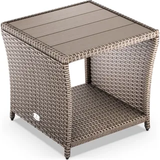 CASARIA® Polyrattan Beistelltisch mit WPC Tischplatte 45x45x40cm 80 kg Belastbarkeit Wetterfest Outdoor Garten Terrasse Balkon Tisch Gartenmöbel Creme - Beige