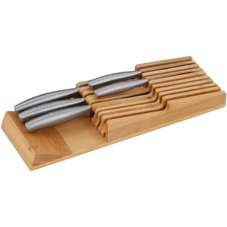 Relaxdays Messerhalter Schublade 9-tlg. natur