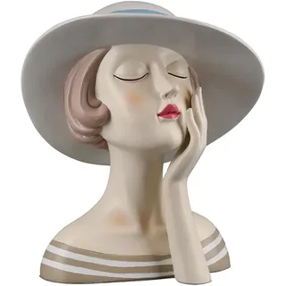 GILDE Deko Skulptur Figur Lady - mit Hut rote Lippen - Dekoration Badezimmer Wohnzimmr - Höhe 18 cm - weiß Creme
