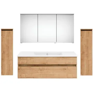 Puris Badezimmer , Eichefarben , Holzwerkstoff , 2 Schubladen , 180 cm , Goldenes M, Made in Germany , hängend , Badezimmer, Badmöbelsets & Badmöbelserien, Badmöbel-Sets