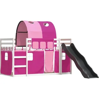 vidaXL Etagenbett mit Rutsche und Gardinen Rosa 90x200 cm - Rosa