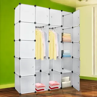 VINGO 20 Wuerfel Weiss schrank regalsystem Kleiderschrank kleiderschränke Kunststoff DIY Garderobenschrank mit Tueren Garderobe fuer Kinderzimmer Schlafzimmer einfach zu montieren - Weiß, Schwarz
