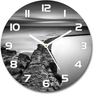 Wanduhr aus Glas 30fi Glasbild Glasuhr Gehärtetes Glas - weisse-zeiger - Stony beach - Schwarz