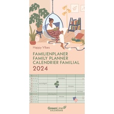 GreenLine Happy Vibes 2024 Familienplaner - Familien-Kalender - Wandkalender - 22x45, Klein
