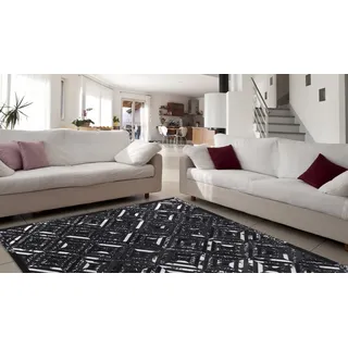 Kayoom Teppich "Spark 410" rechteckig 8 mm Höhe 100% Leder, Unikat, fusselarm, Allergiker & Fußbodenheizung geeignet, schwarz, silber
