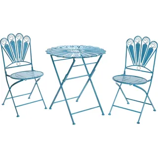 BELIANI Balkonset Blau Eisen 3-teilig Pfauen-Design Romantischer Französischer Stil Runder Tisch mit 2 Stühlen Klappbar Garten Outdoor Terrasse - Blau