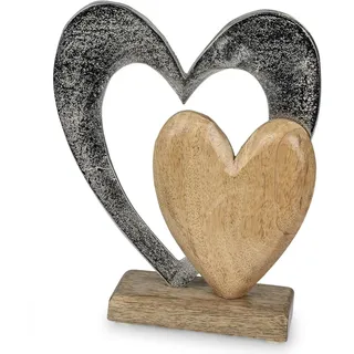 formano Deko Herz aus Alu Mango Holz zum Stellen Aufsteller 26 cm Tischdeko Dekoration