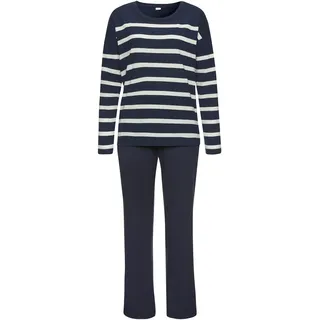 s.Oliver Pyjama Set, 2 mit garngefärbten Streifen im Oberteil, dunkelblau, weiß, gestreift
