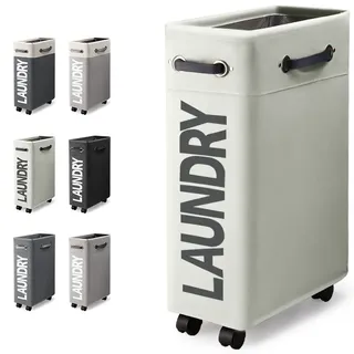 Rieeyrslza Faltbarer Wäschekorb mit Rollen 45L Schmaler Oxford-Stoff Faltbarer Wäschekorb dünner Wäschesammler Faltbare Wäschekörbe mit Rad Wäschebox Wäschesäcke Wäschesammler (Beige o2)