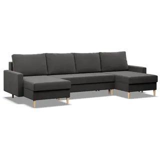 Grosses U-Ecksofa mit Schlaffunktion BLANK, Wendekissen, Schlaffläche 270x140cm, Hellgrau - Grau