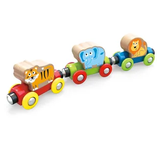 Hape Dschungelzug - Holzspielzeug Eisenbahn mit Tierfiguren, bunter Holzzug für Kinder, Motorikspielzeug und Rollenspiel, kompatibel mit Holzschienen, für Kinder ab 18 Monaten