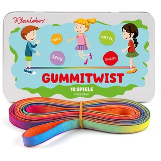Kleintober I Premium Gummitwist Kinder I mit Anleitung für Spiele I Hüpfgummi I Twister I Indoor und Outdoor Spielzeug I Regenbogen Band I für Mädchen & Jungs I Gummitwist I
