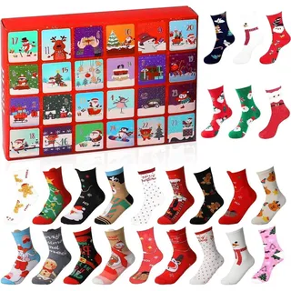 Adventskalender Socken 12 Paar Damen Herren 2026 Weihnachtsmuster Baumwolle