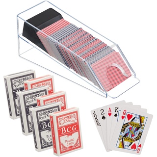 Relaxdays Kartenschlitten, Kartenspender mit 6 Decks, Blackjack Zubehör, HxBxT: 10 x 10 x 29 cm, transparent/schwarz