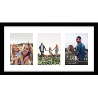 Americanflat 25x51 cm Bilderrahmen Collage Schwarz - Zeigen Sie drei 13x18 cm Fotos an Ihrer Wand an - Bilderrahmen 3 Bilder für Bilder der Familie - Verbundholz mit Plexi-Scheibe