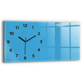 Wallfluent Wanduhr – Stilles Quarzuhrwerk - Uhr Dekoration Wohnzimmer Schlafzimmer Küche - Zifferblatt - schwarze Zeiger - 60x30 cm - Blau - Blau