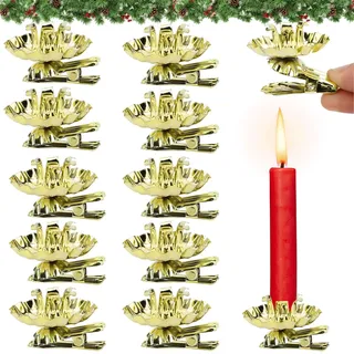 10 Stück Baumkerzenhalter Clip, Mini Kerzenhalter für Weihnachtsbaum, Vintage Gold Mit Clip für Hochzeit, Feier, PartyDeko, Weihnachten, Advent