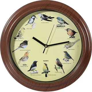 Out of the blue Wanduhr mit Vogelstimmen, Durchmesser ca. 33 cm, aus Kunststoff, batteriebetrieben, im Geschenkkarton - Braun