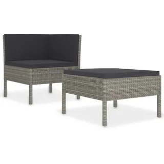 vidaXL 2-tlg. Garten-Lounge-Set mit Auflagen Poly Rattan Grau - Grau