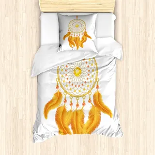 ABAKUHAUS aztekisch Mantele, American Indigenous, Milbensicher Allergiker geeignet mit Kissenbezügen, 135 cm x 200 cm - 80 x 80 cm, Marigold Weiß - Weiß