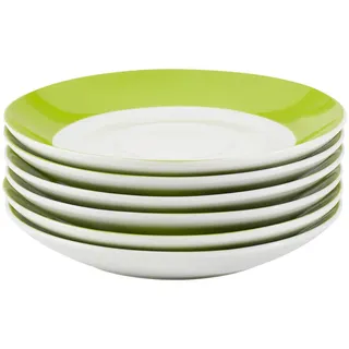 Van Well Untertassenset , Grün, Weiß , Keramik , 6-teilig , rund , Geschirr, Tassen, Kaffeebecher