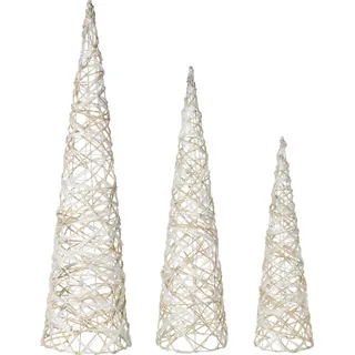 BELIANI LED Weihnachtsdekoration Tannenbaum 3er Set Weiß u. Beige Metall u. Kunststoffgeflecht Boho Dekofigur für Tisch Indoor Wohn- und Schlafzimmer - Weiß, Beige