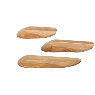 Kawola Wandregal Huzo 3ER SET Holz Akazie , Naturfarben , Organisch , 50x4x20 cm , Wohnzimmer, Regale, Wandboards