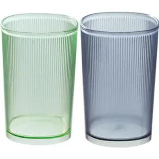 2 Stück Zahnputzbecher Kunststoff, Gestreifte Zahnbürstenhalter Wederverwendbar, Dicker und Langlebiger Zahnbürstenbecher, Einfacher Kreativer Mundwasserbecher für Haushalt (Blau und Grün)