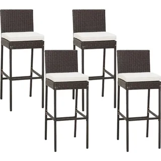 COSTWAY 4er Set Barhocker mit Sitzpolsterung & Fußstütze, Barstuhl Rattan mit stabilem Metallgestell bis 180 kg belastbar, Tresenhocker für Hinterhof, Balkon, Braun - Braun, Weiß