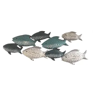 LB H&F Wandskulptur Fischschwarm Wanddeko Wandobjekt Fische Maritim Metall creme - blau 48 cm (Fische)