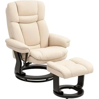 HOMCOM Relaxsessel 360° Drehbarer mit Liegefunktion für Wohnzimmer Cremeweiß
