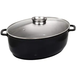 Baumalu - Jumbo-Bräter Aluguss - 43x33x13,8 cm - schwarz | Antihaftbeschichtung, ofenfest bis 240 °C, Glasdeckel mit Aromaknopf, alle Herdarten inkl. Induktion, große Mahlzeiten