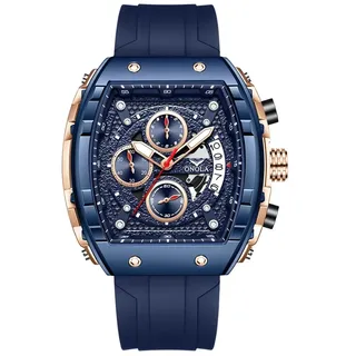 FORSINING Herren-Armbanduhr, analog, Quarz, modische Farbe, Silikonband, rechteckig, großes Zifferblatt, wasserdicht, lässig, Sport, Kalender, Datum, blau, Armband