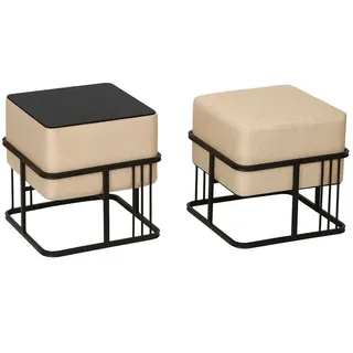 [en.casa] Hocker-Set 2-Tlg. Tas Metall 38 x 38 x 38 cm Beige