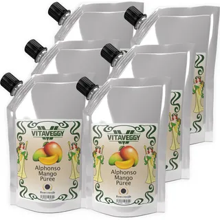 VITAVEGGY INDISCHE-MANGO-FRUCHT Früchte-Püree 6x 1kg ohne Aroma- Farb- & Konservierungsmittel von Food-United geeignet für Babybrei-Obstbrei Maracuja-Mango-Saft-Smoothie-Sorbet-Schorle-Cocktail-Quark GVO-Frei Glutenfrei & 100% natürlich
