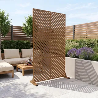 casa.pro Trennwand Kekan Raumteiler 180 x 90 cm Sichtschutz Outdoor Indoor Raumtrenner Terrasse Balkon verzinkter Stahl Paravent Braun