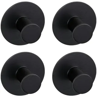 Wenko 4er Set, Wandhaken Celano aus rostfreiem Edelstahl, in Schwarz 5 x 3,3 cm,