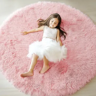 Tenekee Teppich Rund Wohnzimmer Hochflor Teppiche Langflor Wohnzimmerteppich für Wohnzimmer Flauschiger Teppich Schlafzimmer Outdoor Carpet (Rosa, 80cm)