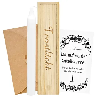 Trostlicht-Trauerkerzen,Stabkerze mit Spruch,Trauerkerze, Beerdigung/Trauergeschenk, kerze trauer,Inkl. Karte und Umschlag,Holzbox mit der Gravur “Trostlicht“