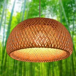 HYQJUNE Pendelleuchte Landhausstil Hängeleuchten Vintage Rattan Gewebte E27 Kronleuchter Bambus Lampenschirm Höhenverstellbare Hängelampe Restaurant Schlafzimmer Wohnzimmer Café Deckenleuchte,60cm